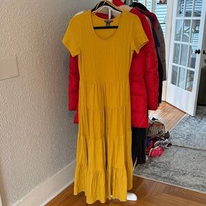 Chelsea & Theodore Mustard Yellow Tiered Maxi Dress